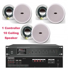 Professional 10x60W Ceiling Speaker 600W Amplfier Controller Set For Conference Meeting Room Supermarket Malls School